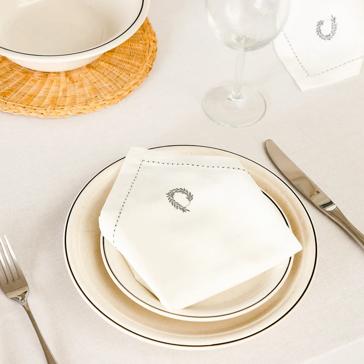 Πετσέτα Φαγητού AERO Hand Stitch Ivory με Τύπωμα 50x50εκ.
