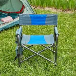 1-Piece Padded Folding Outdoor Chair with Storage Pockets,Lightweight Oversized Directors Chair for Indoor, Outdoor Camping, Picnics and Fishing,Blue Grey