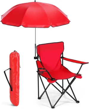 1 Set Beach Chair with Umbrella Foldable Camping Chair Fold up Umbrella with Universal Clamp Large Portable for Outdoors Fishing Camping Hiking Travel Picnic Beach