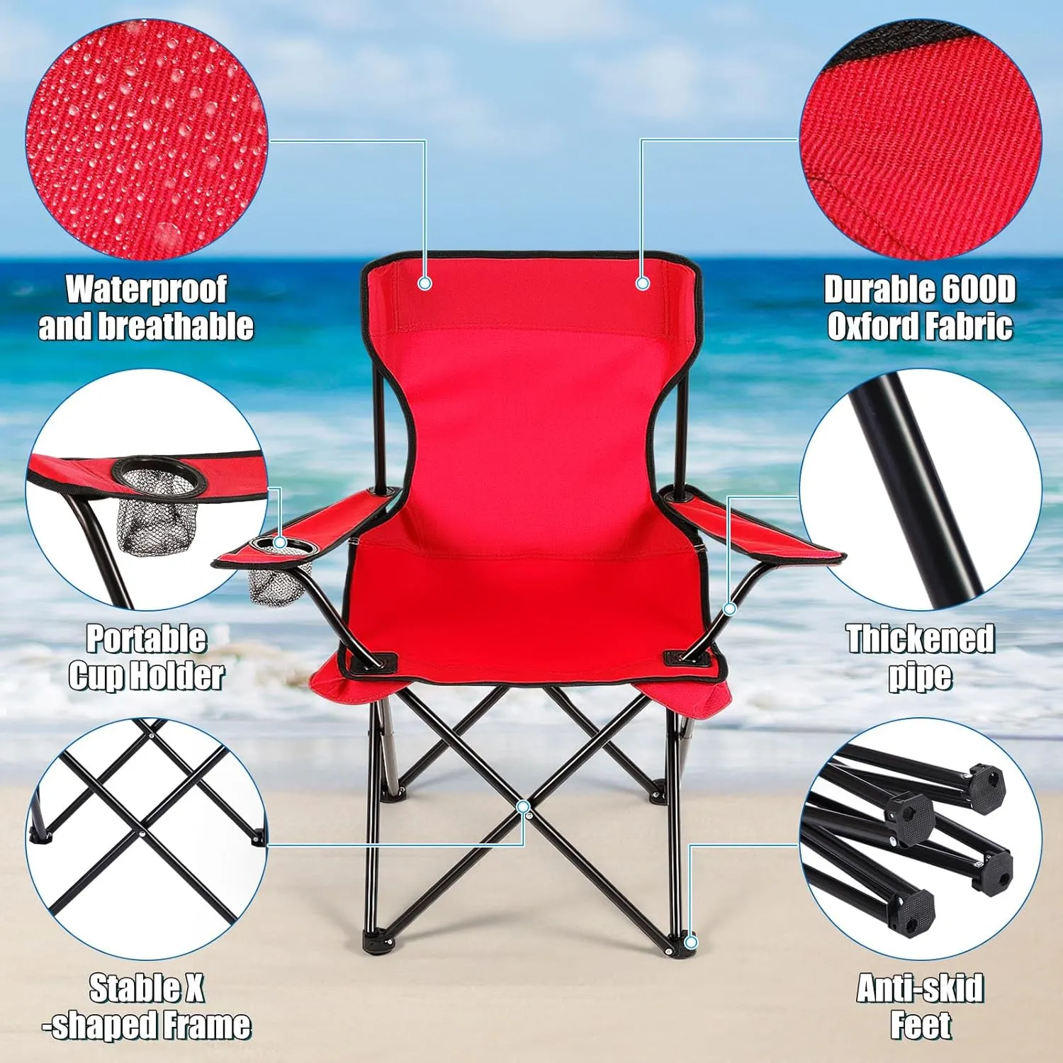1 Set Beach Chair with Umbrella Foldable Camping Chair Fold up Umbrella with Universal Clamp Large Portable for Outdoors Fishing Camping Hiking Travel Picnic Beach