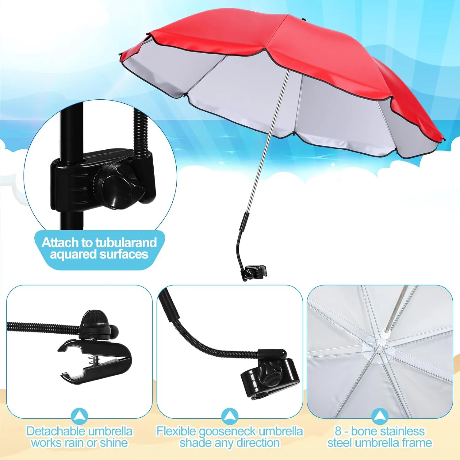 1 Set Beach Chair with Umbrella Foldable Camping Chair Fold up Umbrella with Universal Clamp Large Portable for Outdoors Fishing Camping Hiking Travel Picnic Beach