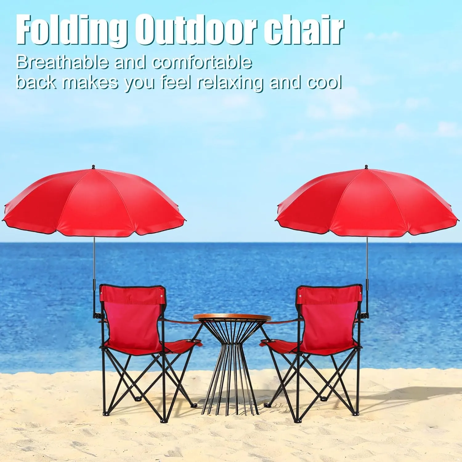 1 Set Beach Chair with Umbrella Foldable Camping Chair Fold up Umbrella with Universal Clamp Large Portable for Outdoors Fishing Camping Hiking Travel Picnic Beach
