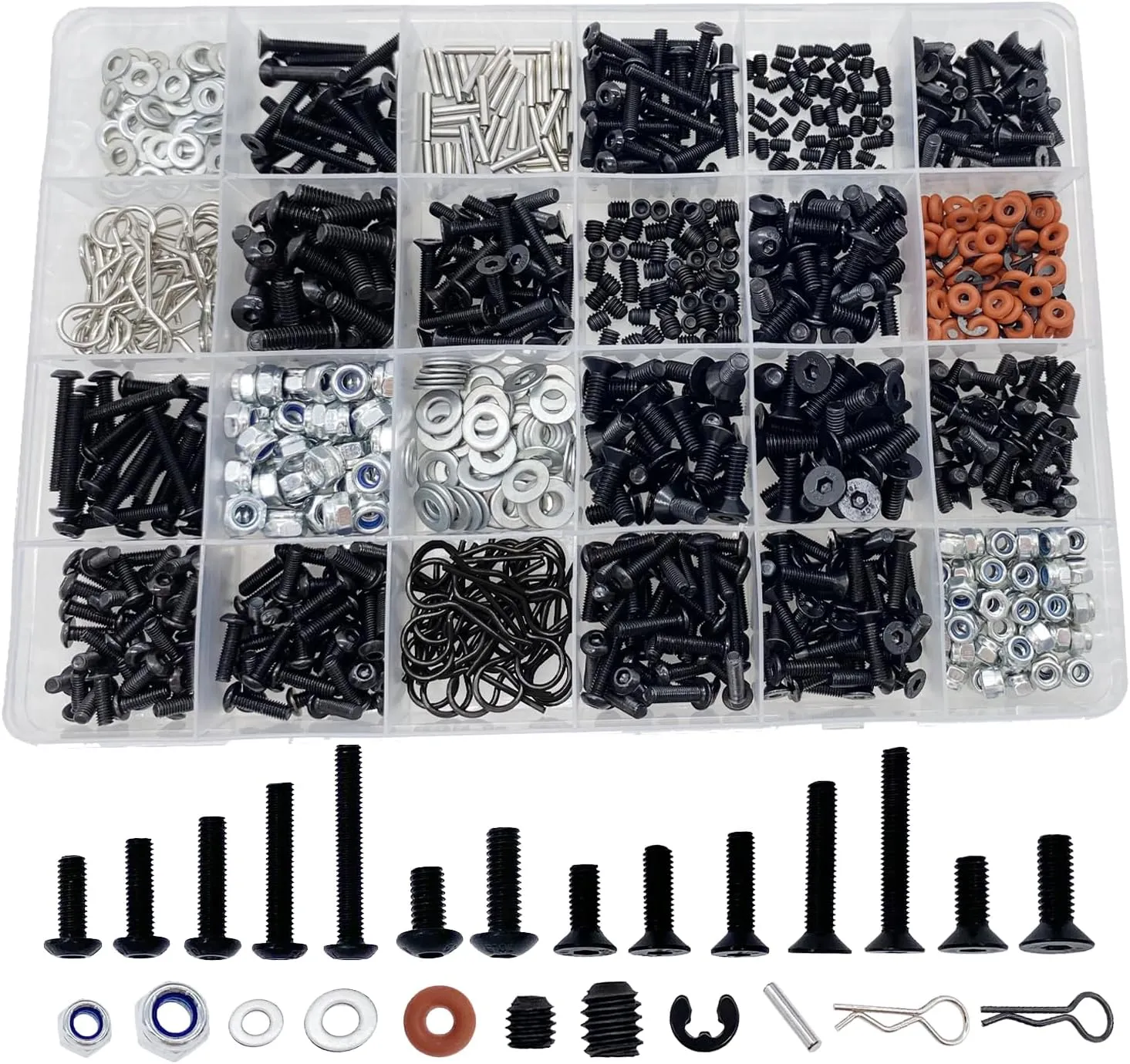 1000pcs RC Screw Kit,RC Screws for Traxxas Arrma Axial Redcat HPS SCX10 1/8 1/10 1/12 1/16 Scale RC Cars Trucks Crawler, Screws Assortment Set, Hardware Fasteners (1000pcs RC Screw Kit)