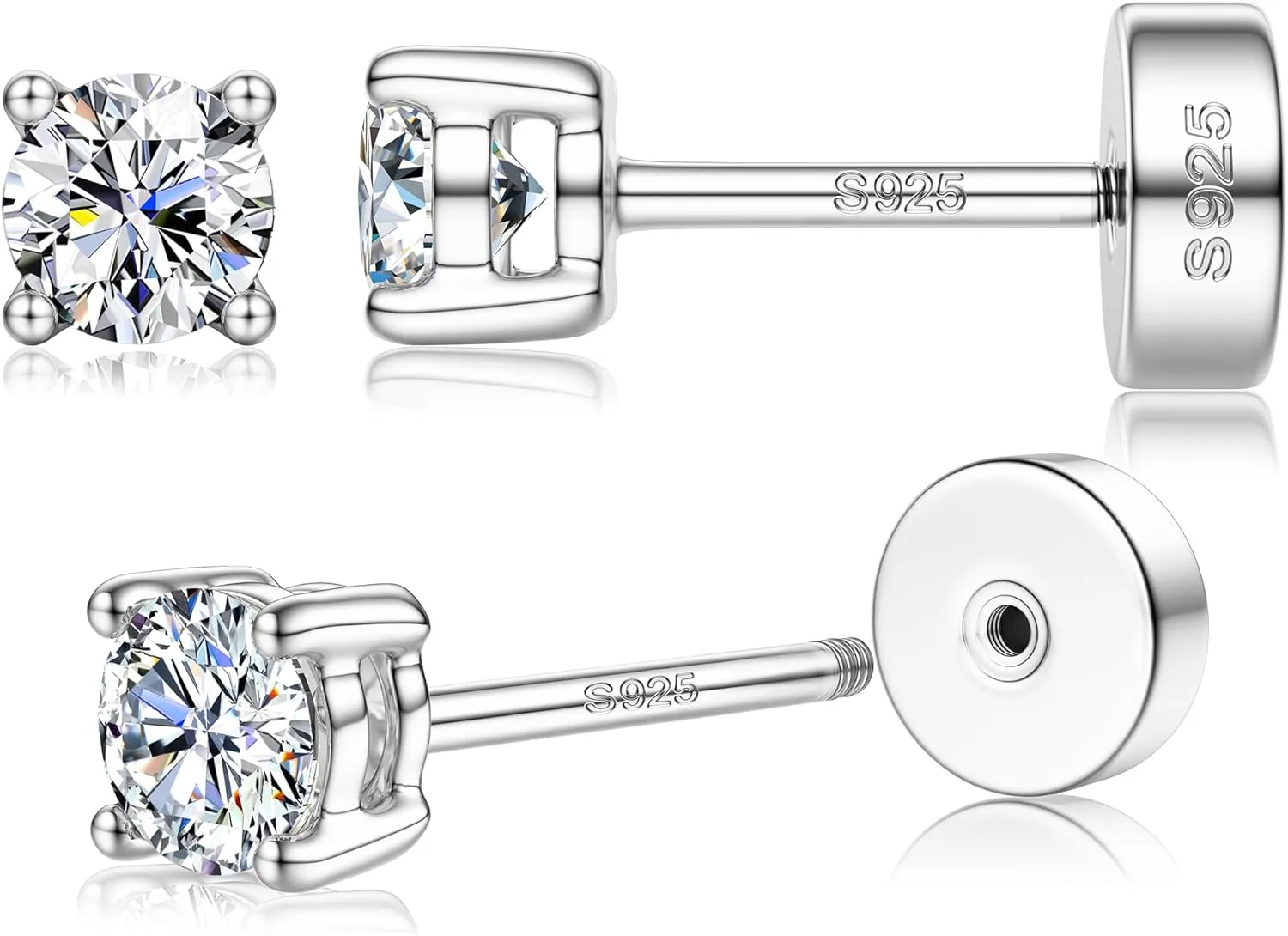 14K Gold Plated Moissanite Stud Earrings with Flat Back,925 Sterling Silver Moissanite Earring for Women Men,Small Round Cut D Color VVS1 Stud Earrings Hypoallergenic Jewelry Gift