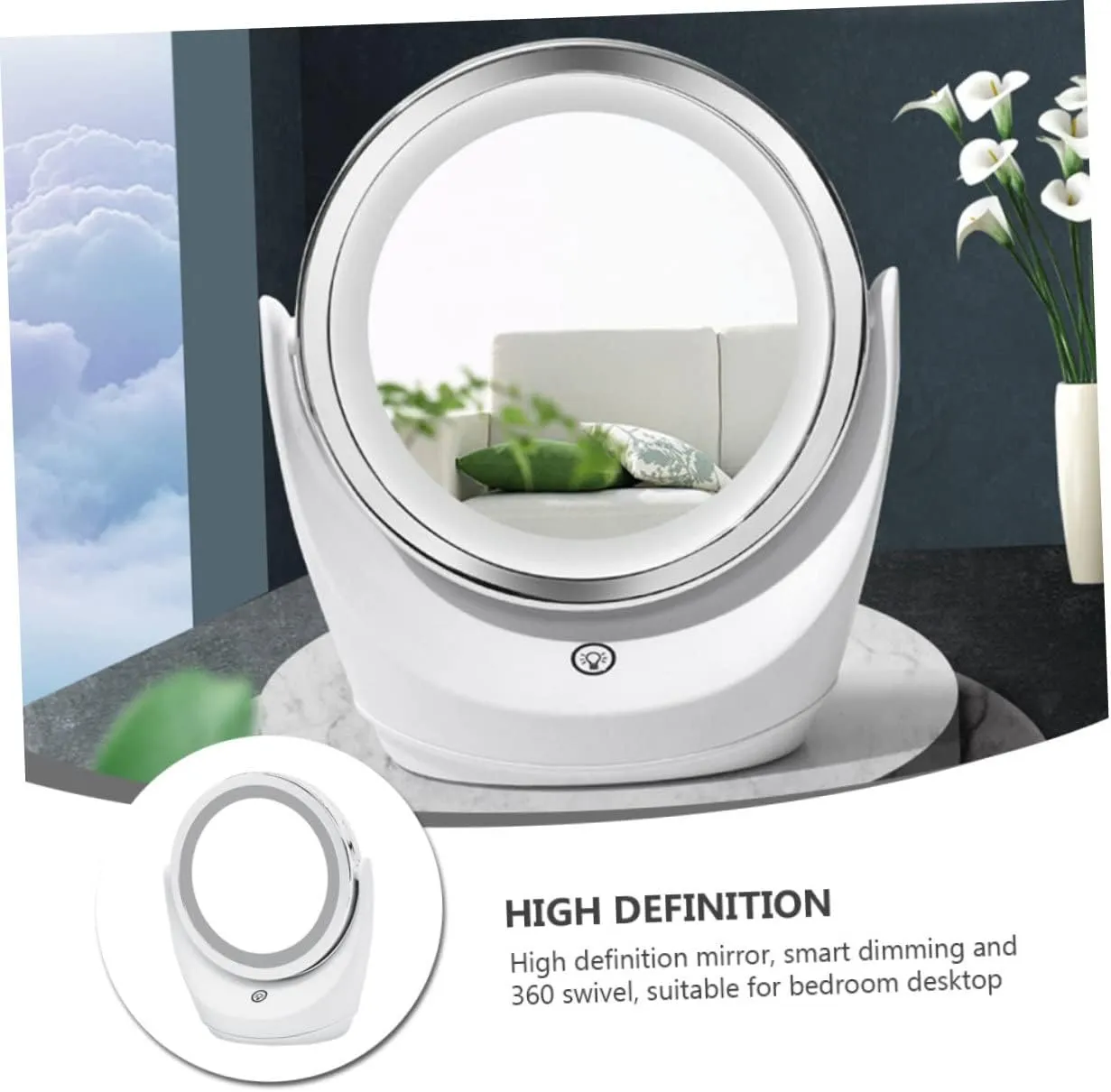 1pc Lighted Vanity Mirror Led Makeup Mirror Round Makeup Mirror Lighted Makeup Mirror Desktop Mirror Double Sided Mirror Bedroom Tabletop Mirror Glass Girl to Rotate