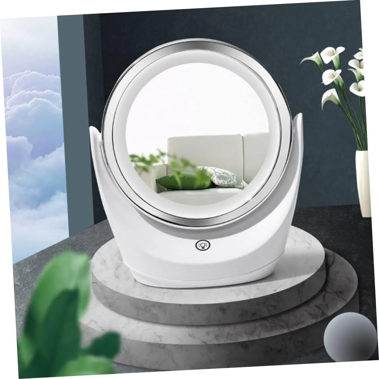 1pc Lighted Vanity Mirror Led Makeup Mirror Round Makeup Mirror Lighted Makeup Mirror Desktop Mirror Double Sided Mirror Bedroom Tabletop Mirror Glass Girl to Rotate