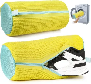 2 Pcs Shoe Washing Machine Bag, Laundry Shoe Bag with Chenille Microfibers inside for Deep Cleaning, Shoe Bag for Washing Machine for Sneakers, Shoe Washing Bag to Relax Your Hand, Yellow