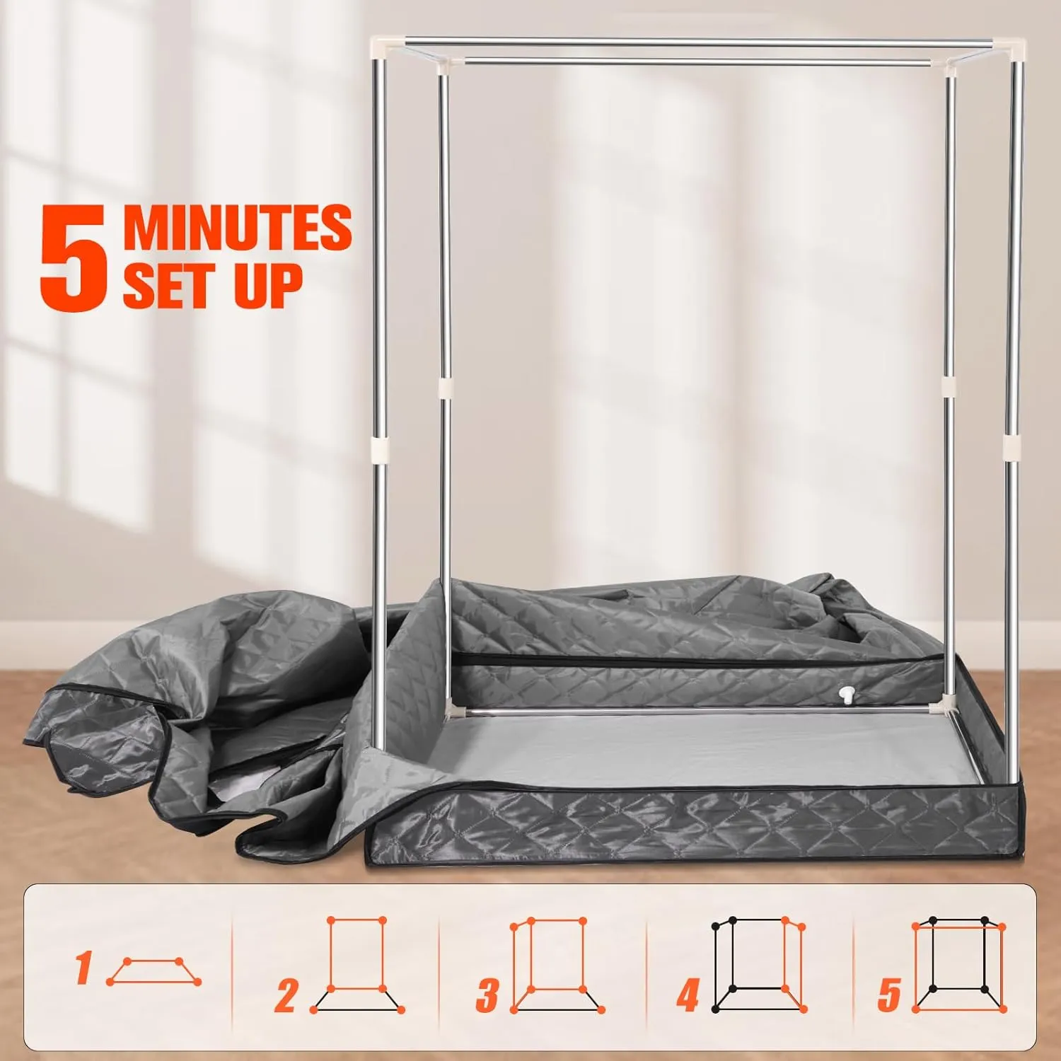 2 Person Sauna for Home, 1 or 2 Person Portable Steam Sauna with 2 1000W Sauna Steamers, 2 Floding Chairs, 9 Levels Adjustable, 99 Minutes Timer, Steamer Included (Grey)