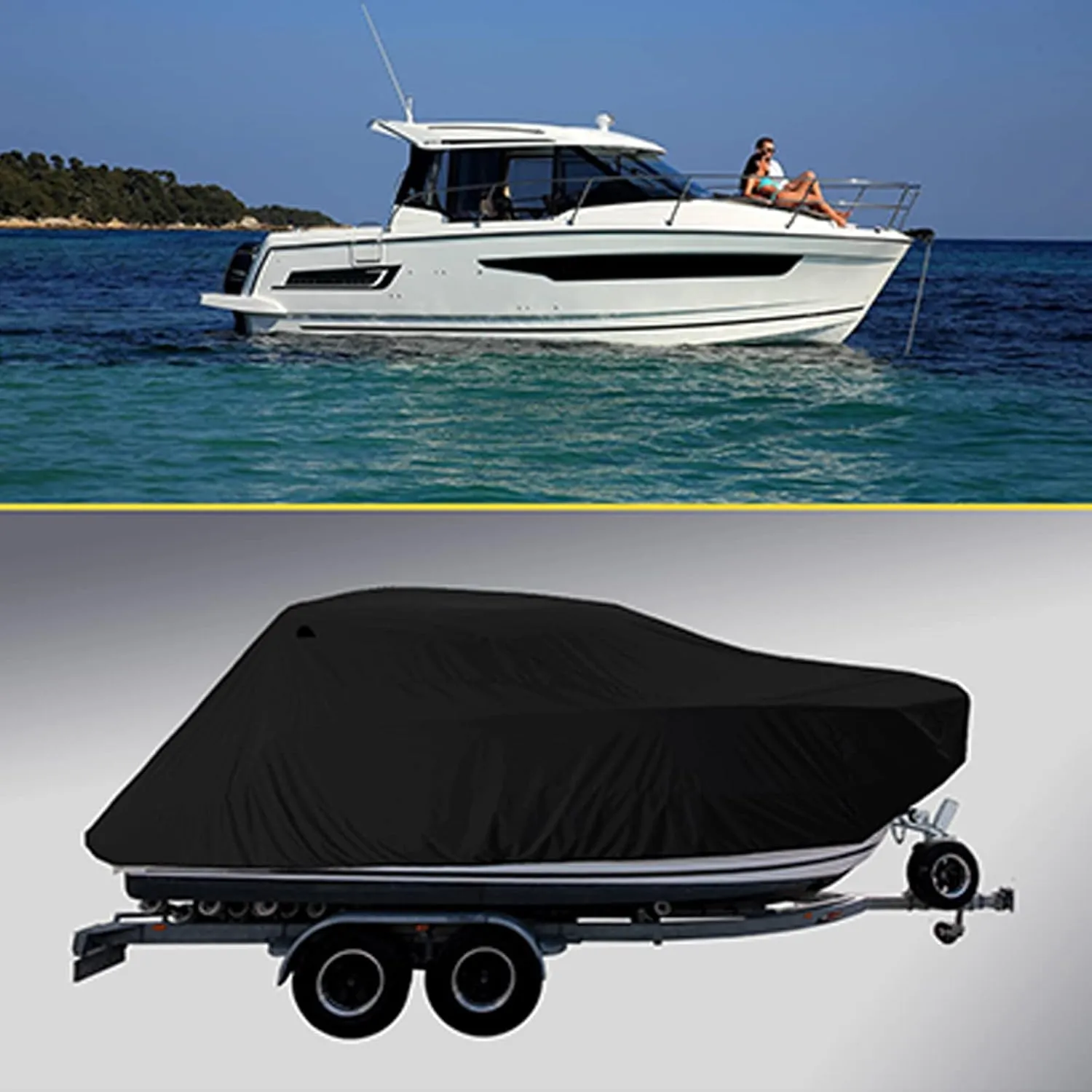 20-22ft Heavy Duty Waterproof Boat Cover 600d Sun Protection Tear-Resistant Large Boat Cover Speedboats, Fishing Ski Boats Towable Boat Cover