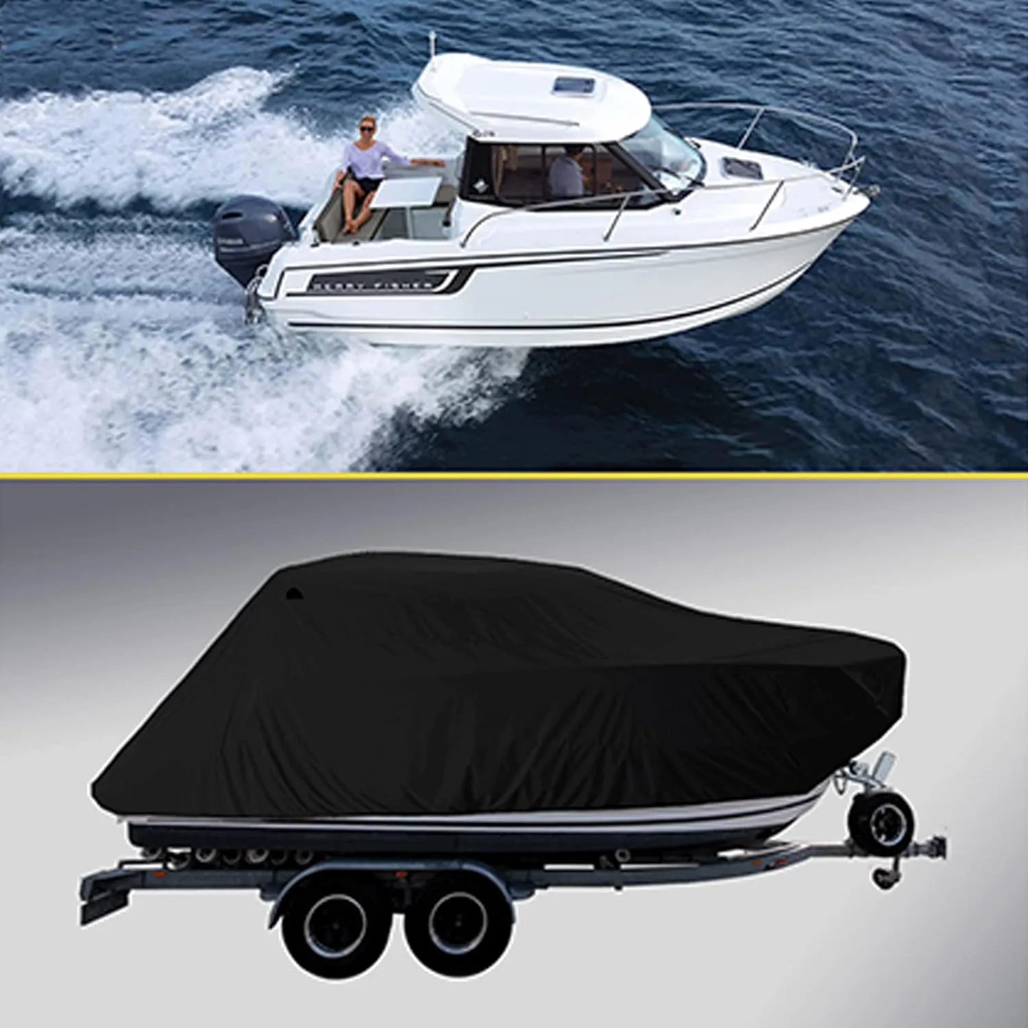 20-22ft Heavy Duty Waterproof Boat Cover 600d Sun Protection Tear-Resistant Large Boat Cover Speedboats, Fishing Ski Boats Towable Boat Cover