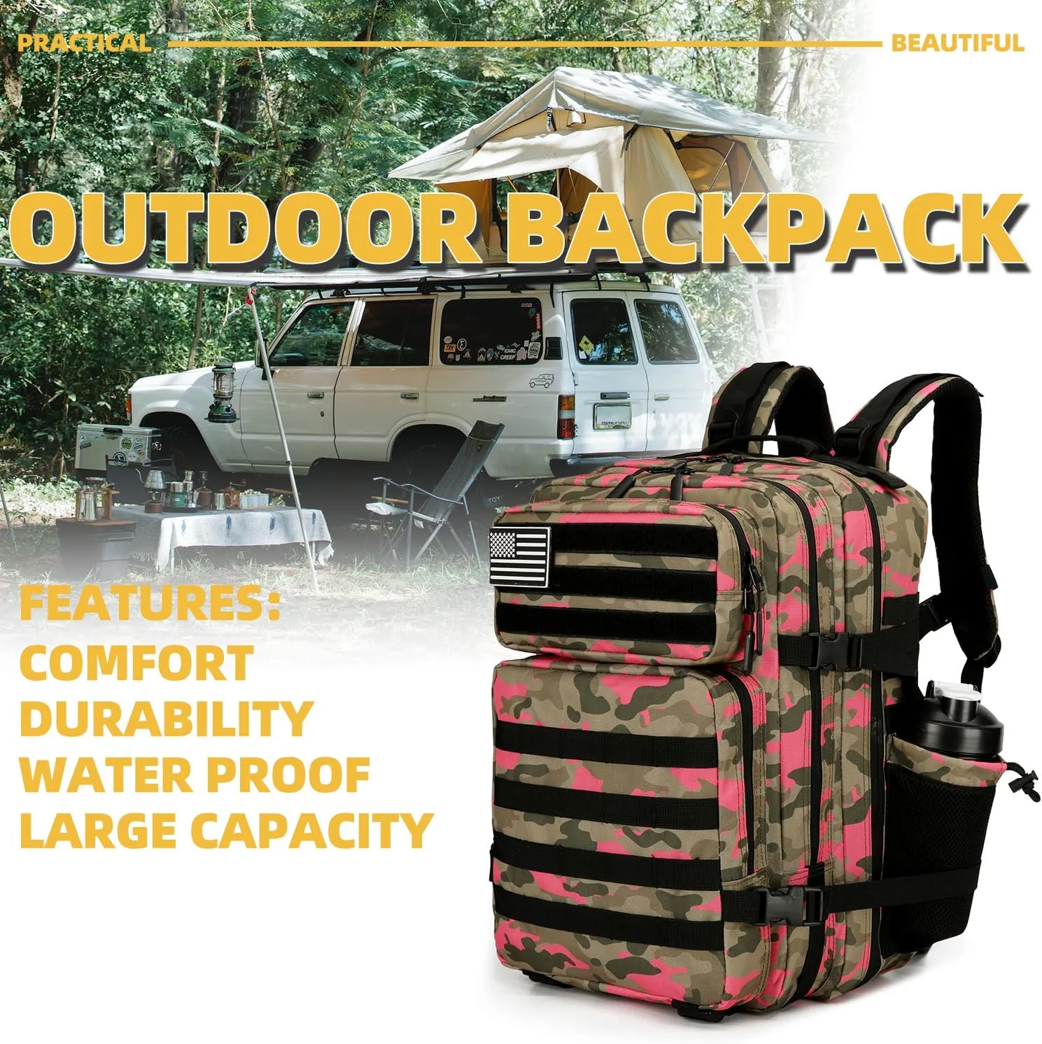 25L Tactical Backpack for Men Women Military Backpack Army Assault Pack Molle Backpack Small Bug Out Bag Travel Rucksack Daypack (Pink Camo)