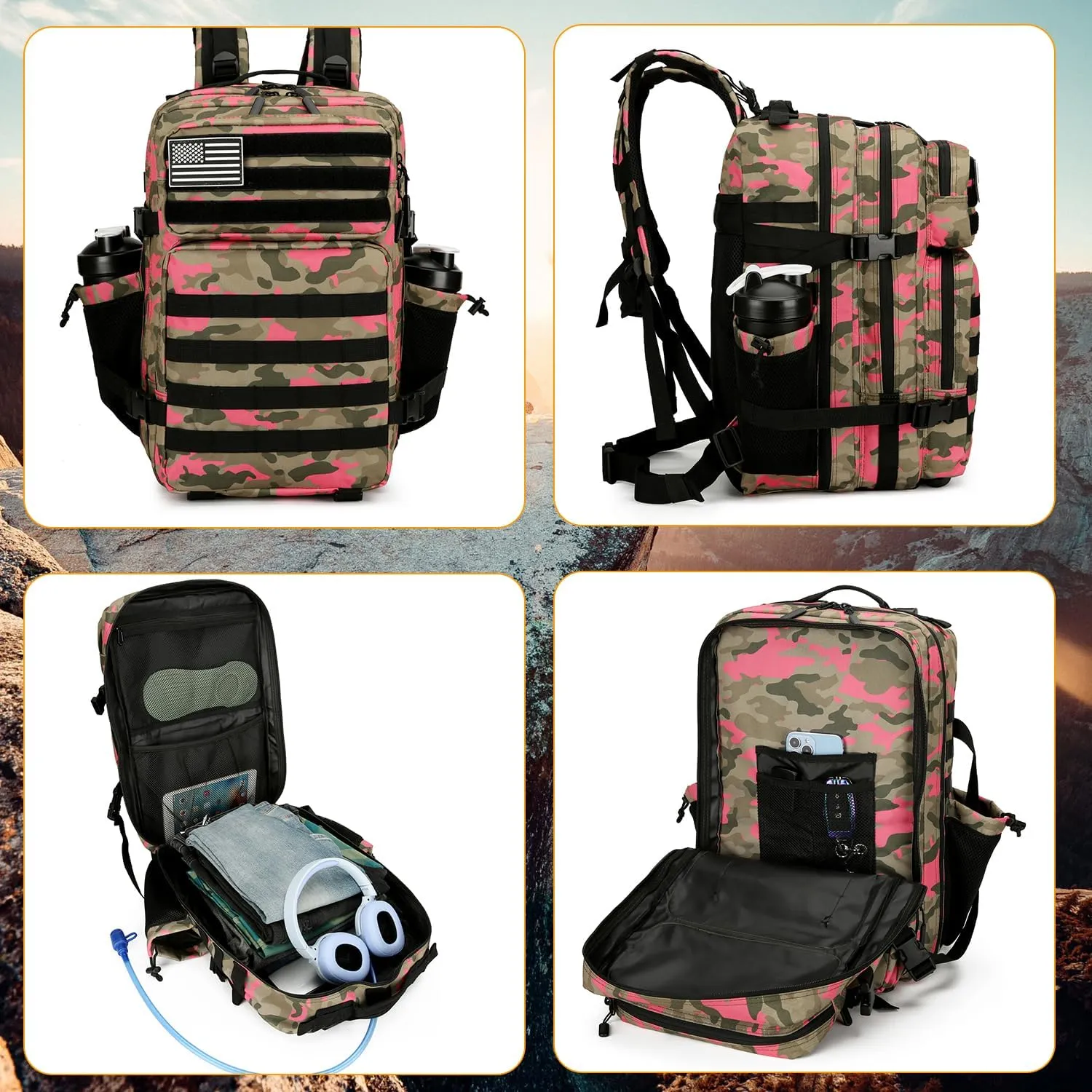 25L Tactical Backpack for Men Women Military Backpack Army Assault Pack Molle Backpack Small Bug Out Bag Travel Rucksack Daypack (Pink Camo)
