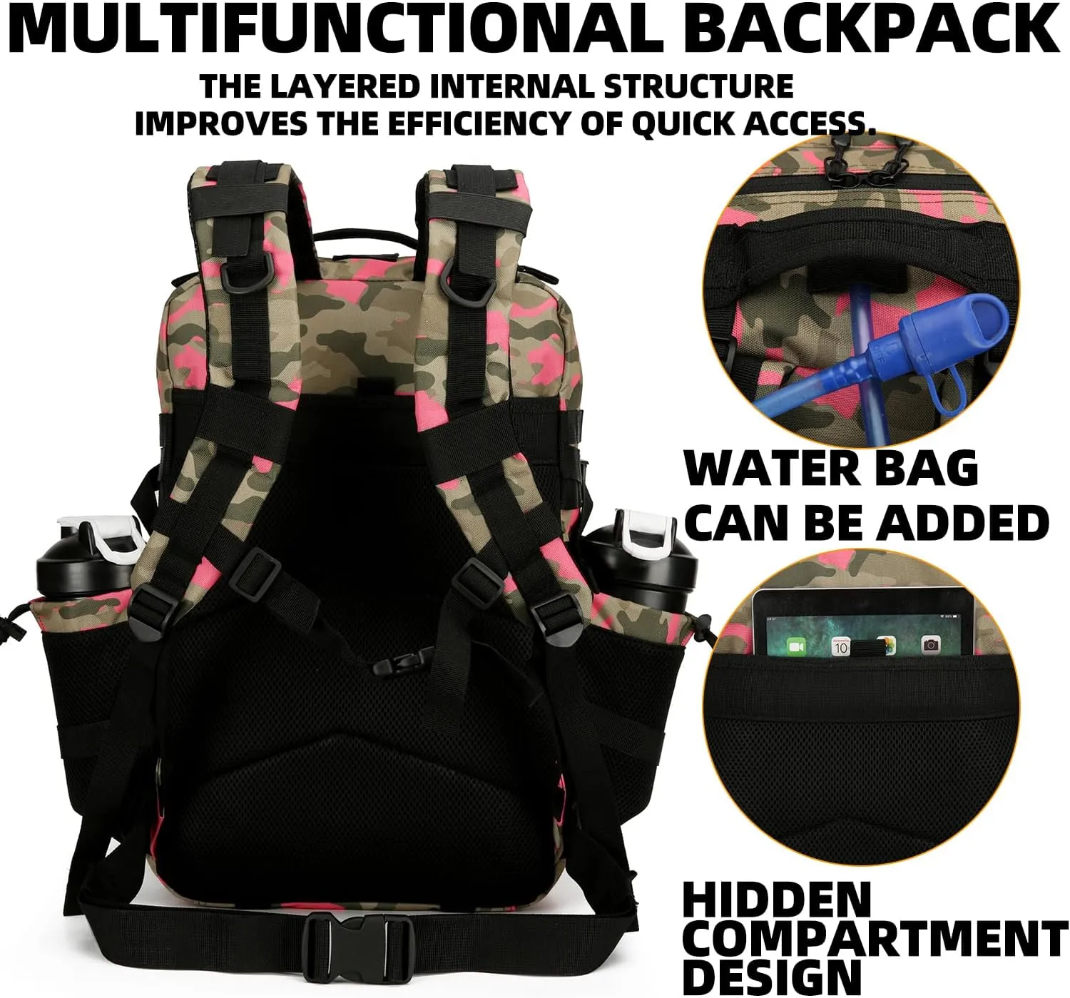 25L Tactical Backpack for Men Women Military Backpack Army Assault Pack Molle Backpack Small Bug Out Bag Travel Rucksack Daypack (Pink Camo)