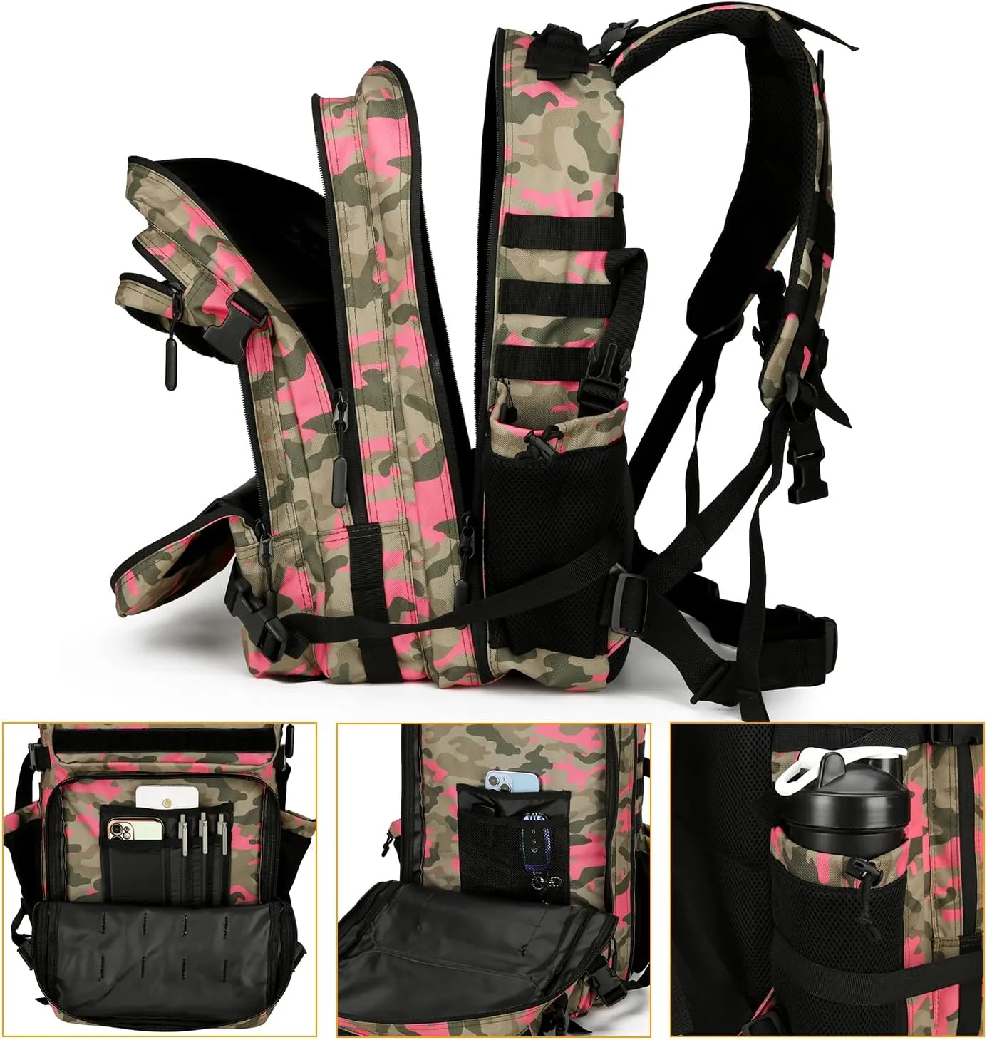 25L Tactical Backpack for Men Women Military Backpack Army Assault Pack Molle Backpack Small Bug Out Bag Travel Rucksack Daypack (Pink Camo)