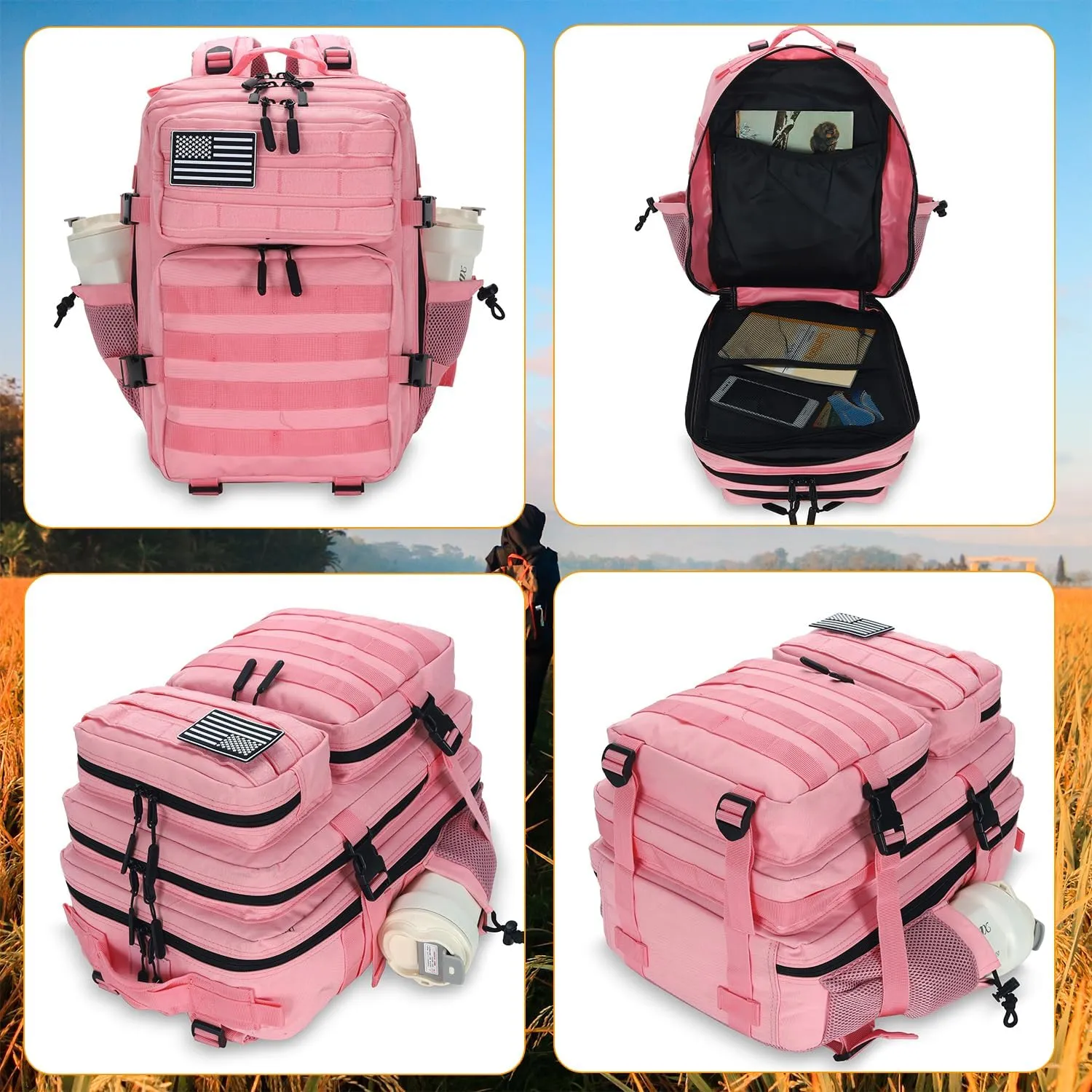 25L Tactical Backpack for Men Women Military Backpack Army Assault Pack Molle Backpack Small Bug Out Bag Travel Rucksack Daypack (Pink)