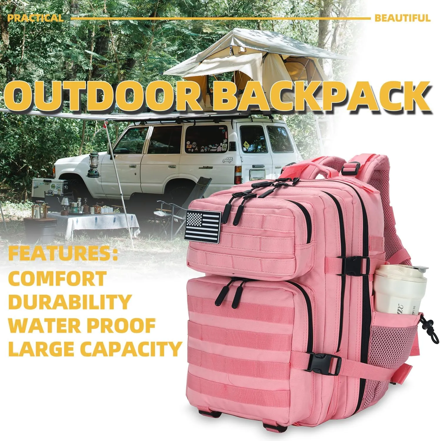 25L Tactical Backpack for Men Women Military Backpack Army Assault Pack Molle Backpack Small Bug Out Bag Travel Rucksack Daypack (Pink)