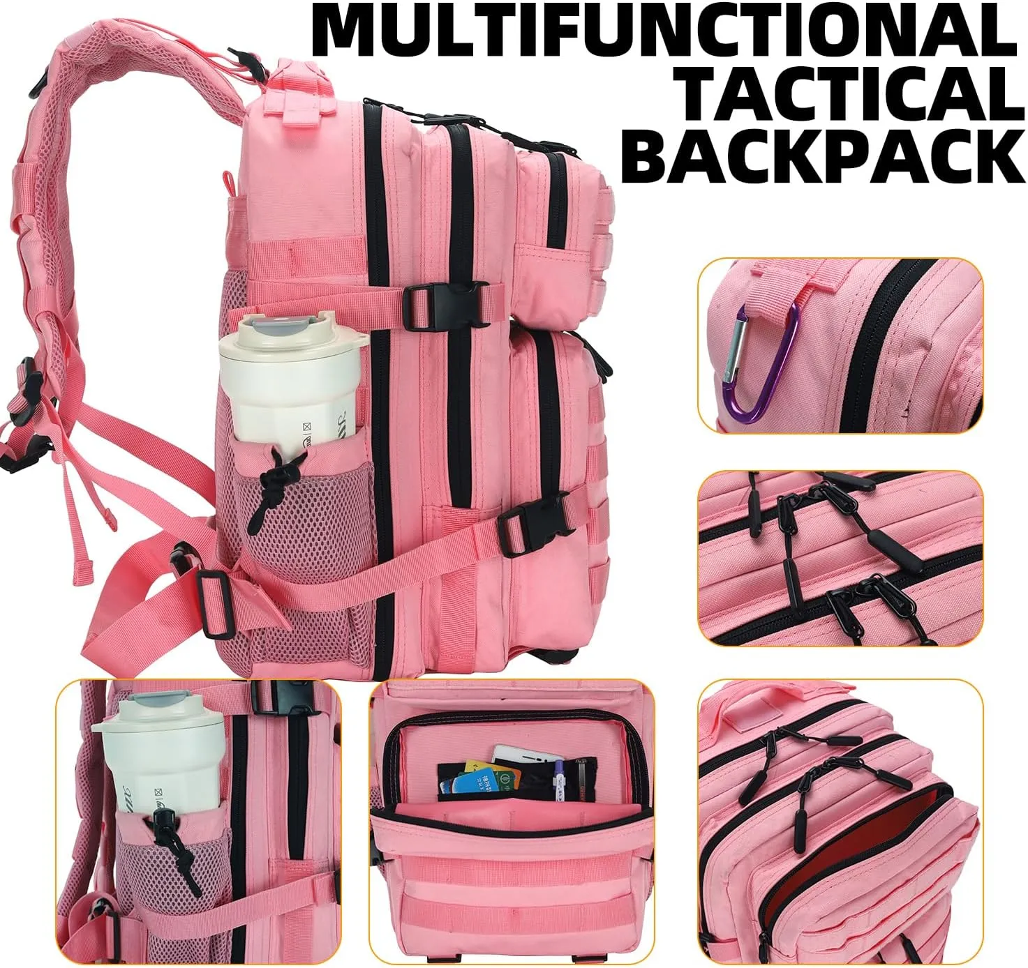 25L Tactical Backpack for Men Women Military Backpack Army Assault Pack Molle Backpack Small Bug Out Bag Travel Rucksack Daypack (Pink)
