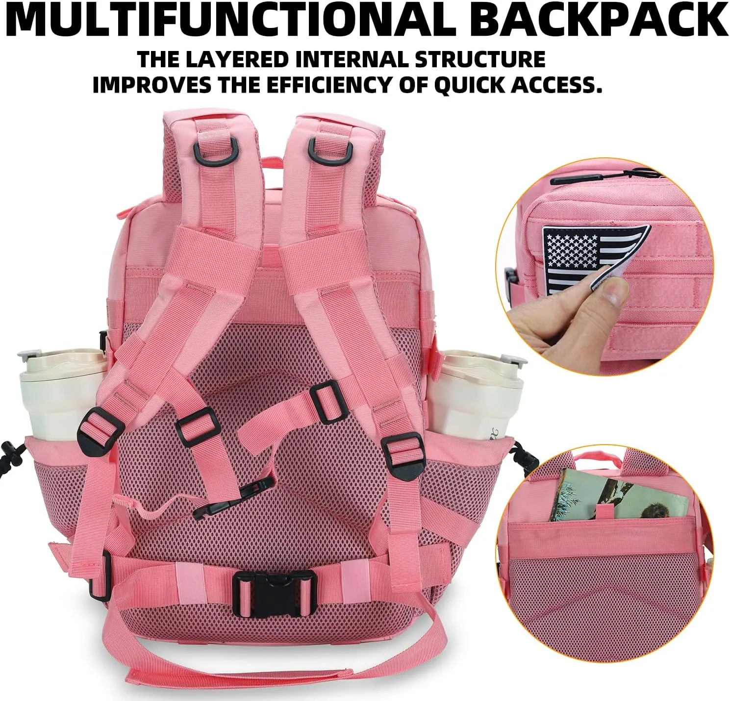 25L Tactical Backpack for Men Women Military Backpack Army Assault Pack Molle Backpack Small Bug Out Bag Travel Rucksack Daypack (Pink)