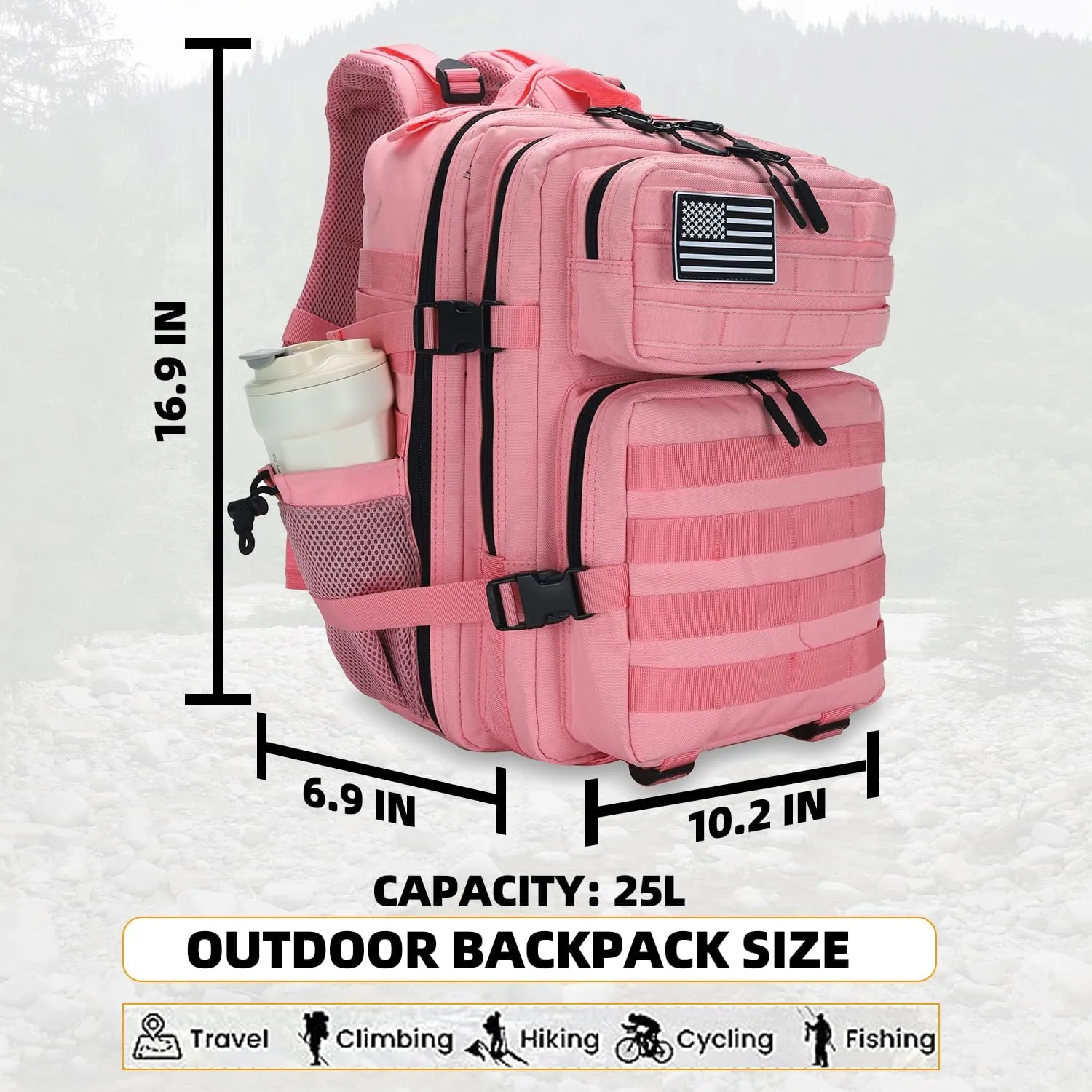 25L Tactical Backpack for Men Women Military Backpack Army Assault Pack Molle Backpack Small Bug Out Bag Travel Rucksack Daypack (Pink)