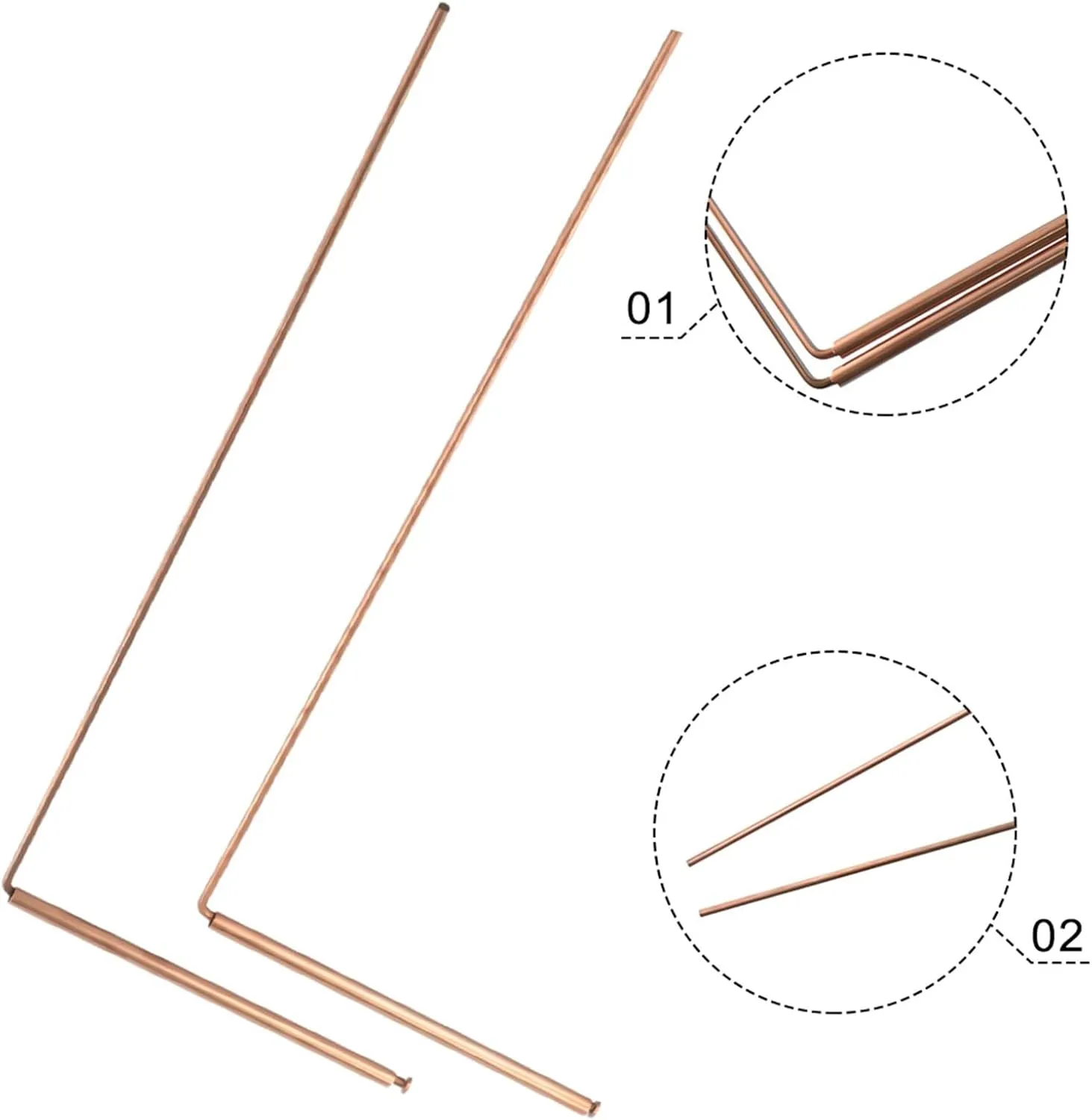 2PCS 99.9% Copper Detector Rod For Water Treasure Finding, Metal Detector Rod (Single head - flat bead)