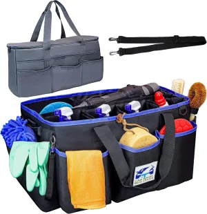 2PCS Detailing Bag with Polisher Carry Bag,Car Cleaning Trunk Organizer,Large Detail Organizer for Auto Detailing Supplies Storage,Cleaning Caddy for Housekeeper Cleaner with Shoulder Strap