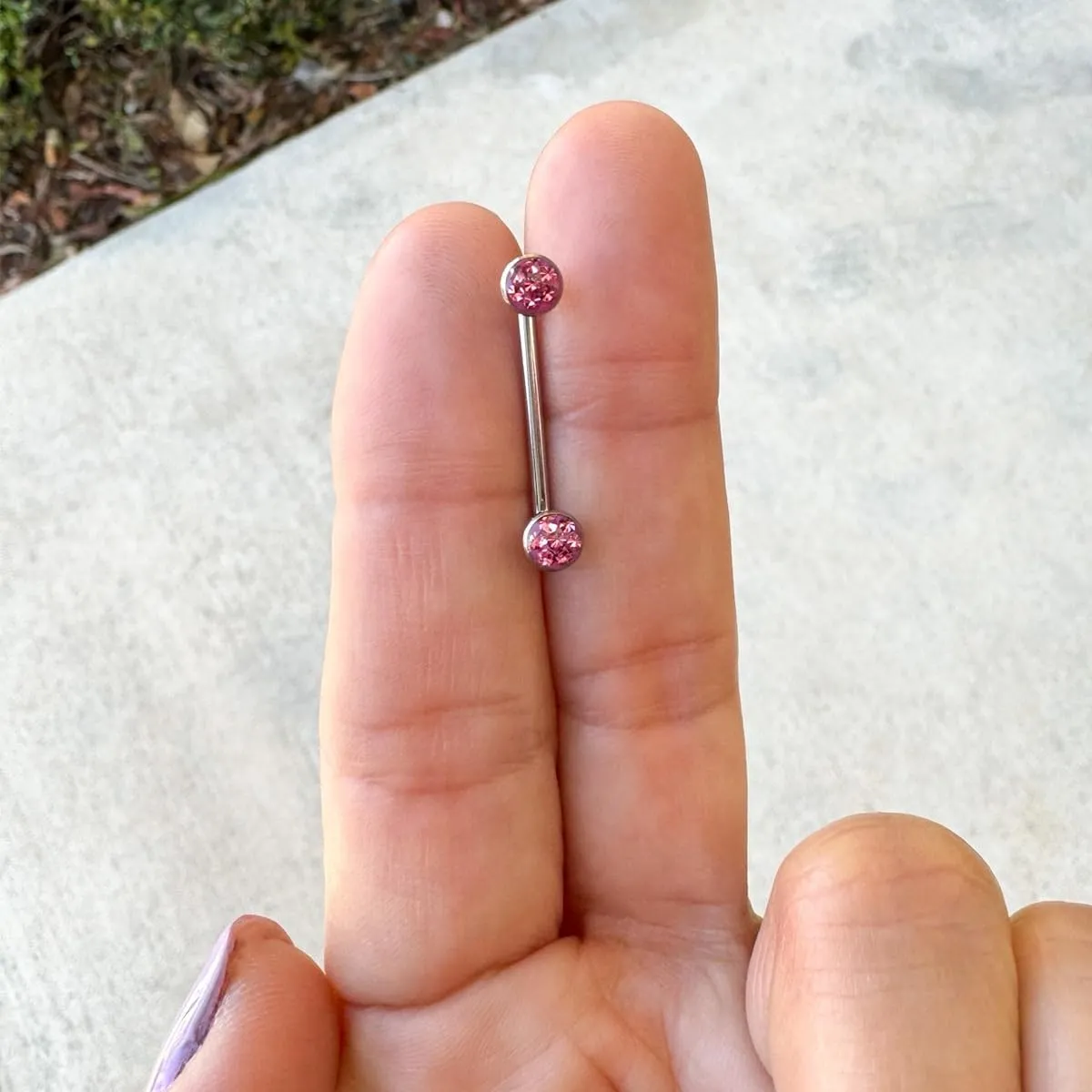 316L Surgical Steel 14G Internally Threaded 32mm 28mm 25mm 22mm 19mm 16mm Staple Surface Barbell With 5mm Titanium Tops Flat Bezel Set Ferido Multi Gems Surface Tragus Piercing Jewelry
