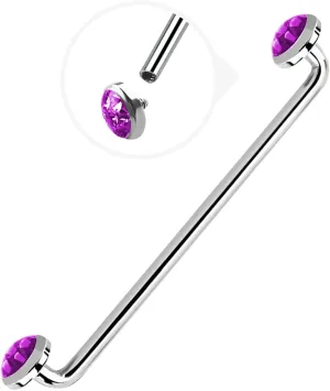 316L Surgical Steel 14G Internally Threaded 32mm 28mm 25mm 22mm 19mm 16mm Staple Surface Barbell With 5mm Titanium Tops Flat Bezel Set Ferido Multi Gems Surface Tragus Piercing Jewelry