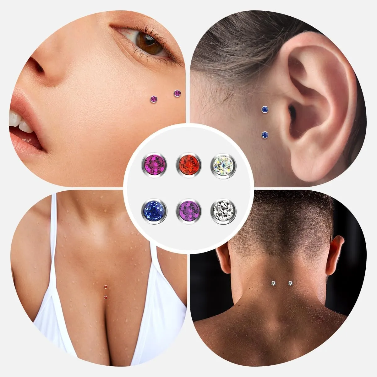 316L Surgical Steel 14G Internally Threaded 32mm 28mm 25mm 22mm 19mm 16mm Staple Surface Barbell With 5mm Titanium Tops Flat Bezel Set Ferido Multi Gems Surface Tragus Piercing Jewelry