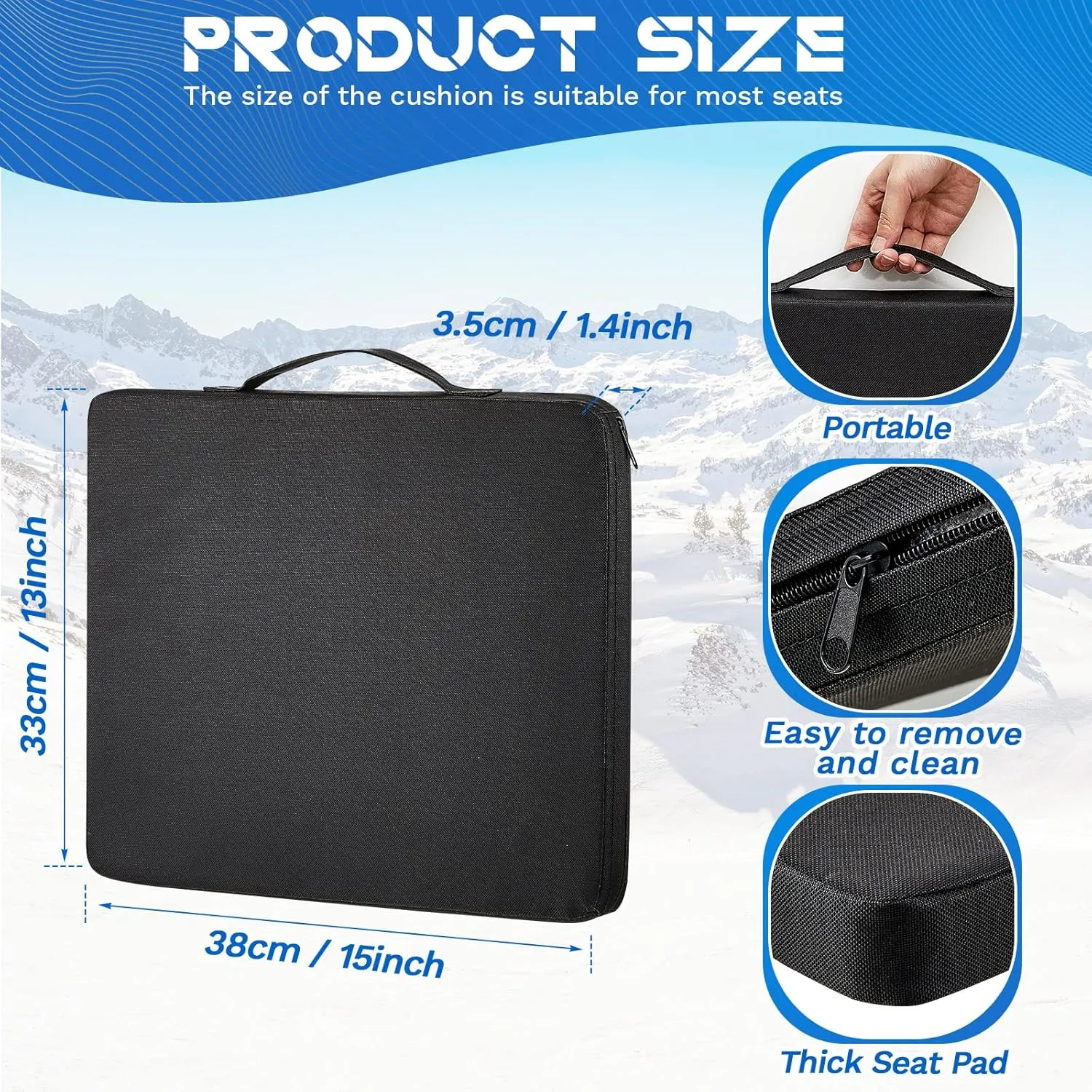 4 Packs Stadium Seat Cushion Portable Bleacher Seat with Handle Stadium Cushion Padded for Sports Events, Outdoor Concerts, Camping, Hiking, Fishing, Beaches, Chairs(Black)