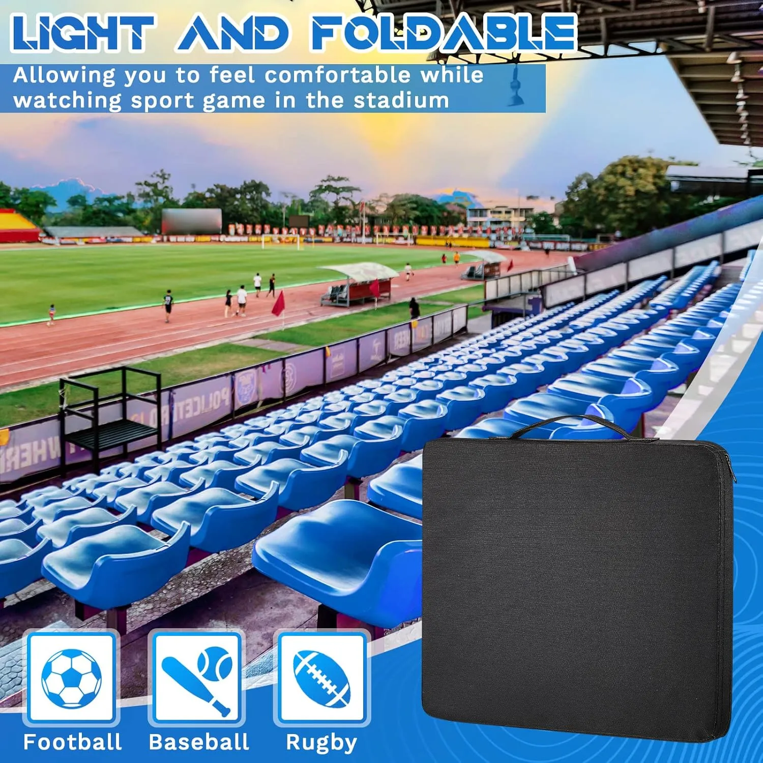 4 Packs Stadium Seat Cushion Portable Bleacher Seat with Handle Stadium Cushion Padded for Sports Events, Outdoor Concerts, Camping, Hiking, Fishing, Beaches, Chairs(Black)