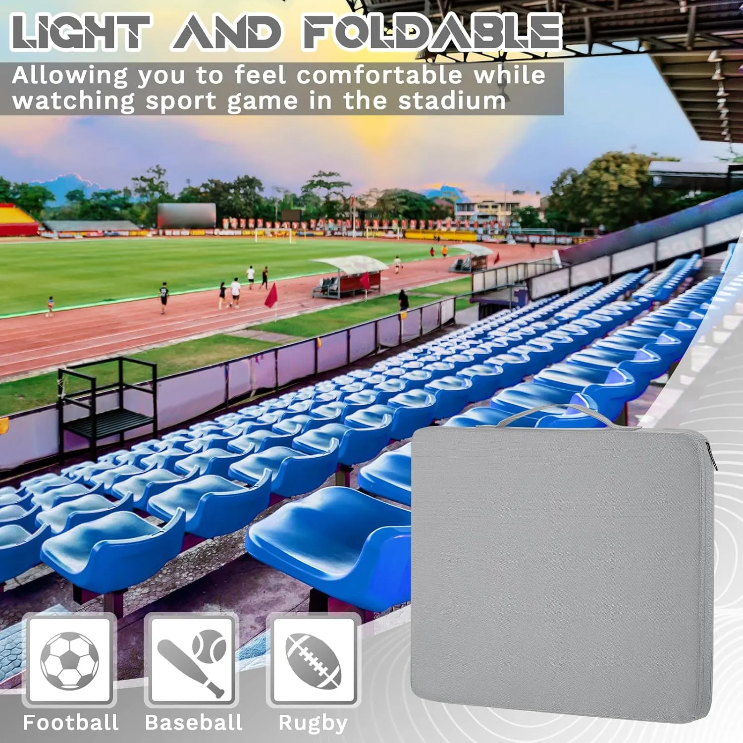 4 Packs Stadium Seat Cushion Portable Bleacher Seat with Handle Stadium Cushion Padded for Sports Events, Outdoor Concerts, Camping, Hiking, Fishing, Beaches, Chairs(Gray)