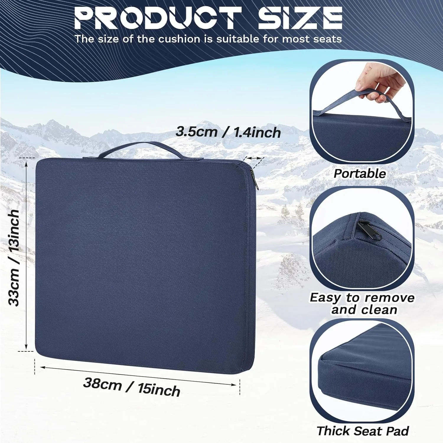 4 Packs Stadium Seat Cushion Portable Bleacher Seat with Handle Stadium Cushion Padded for Sports Events, Outdoor Concerts, Camping, Hiking, Fishing, Beaches, Chairs(Navy Blue)