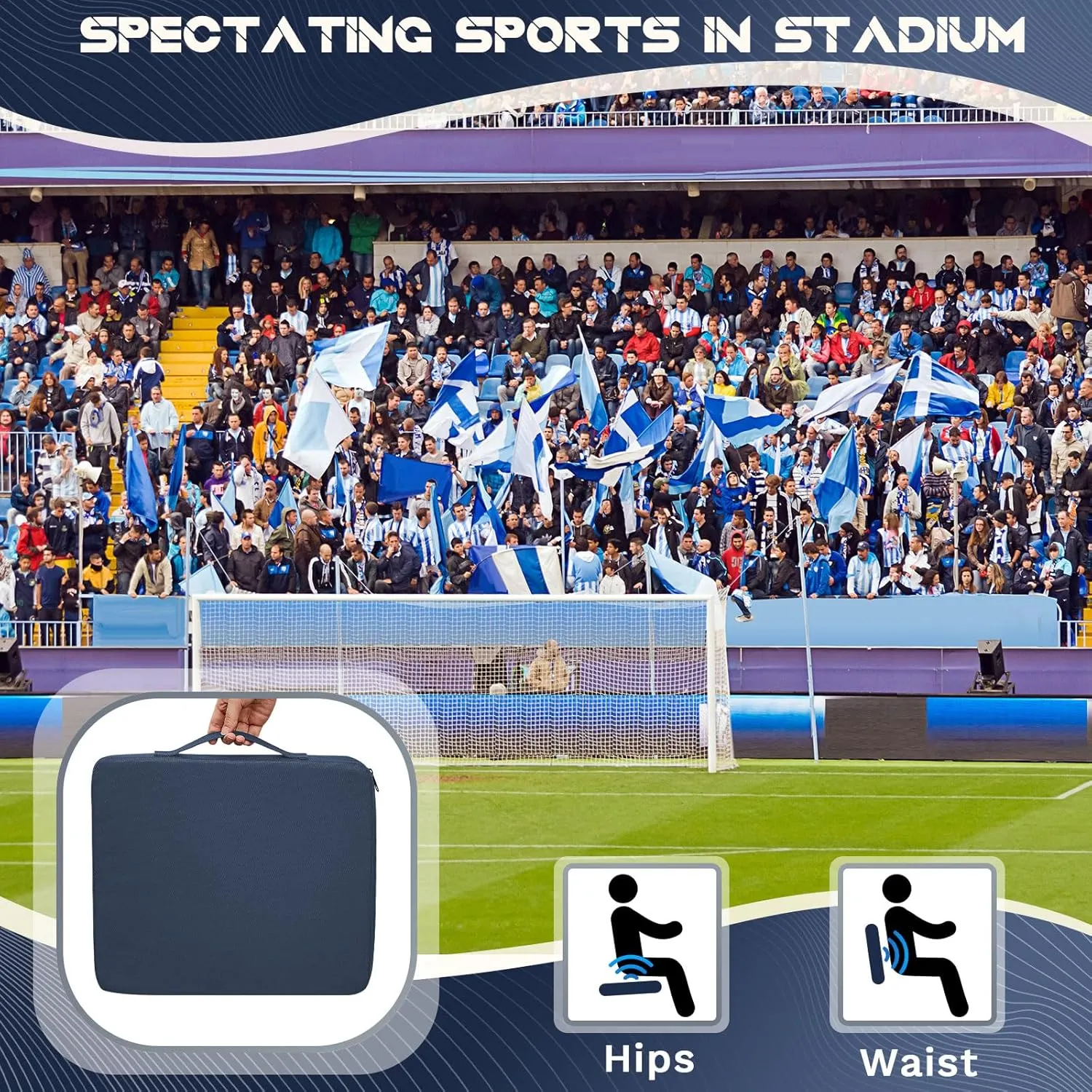 4 Packs Stadium Seat Cushion Portable Bleacher Seat with Handle Stadium Cushion Padded for Sports Events, Outdoor Concerts, Camping, Hiking, Fishing, Beaches, Chairs(Navy Blue)