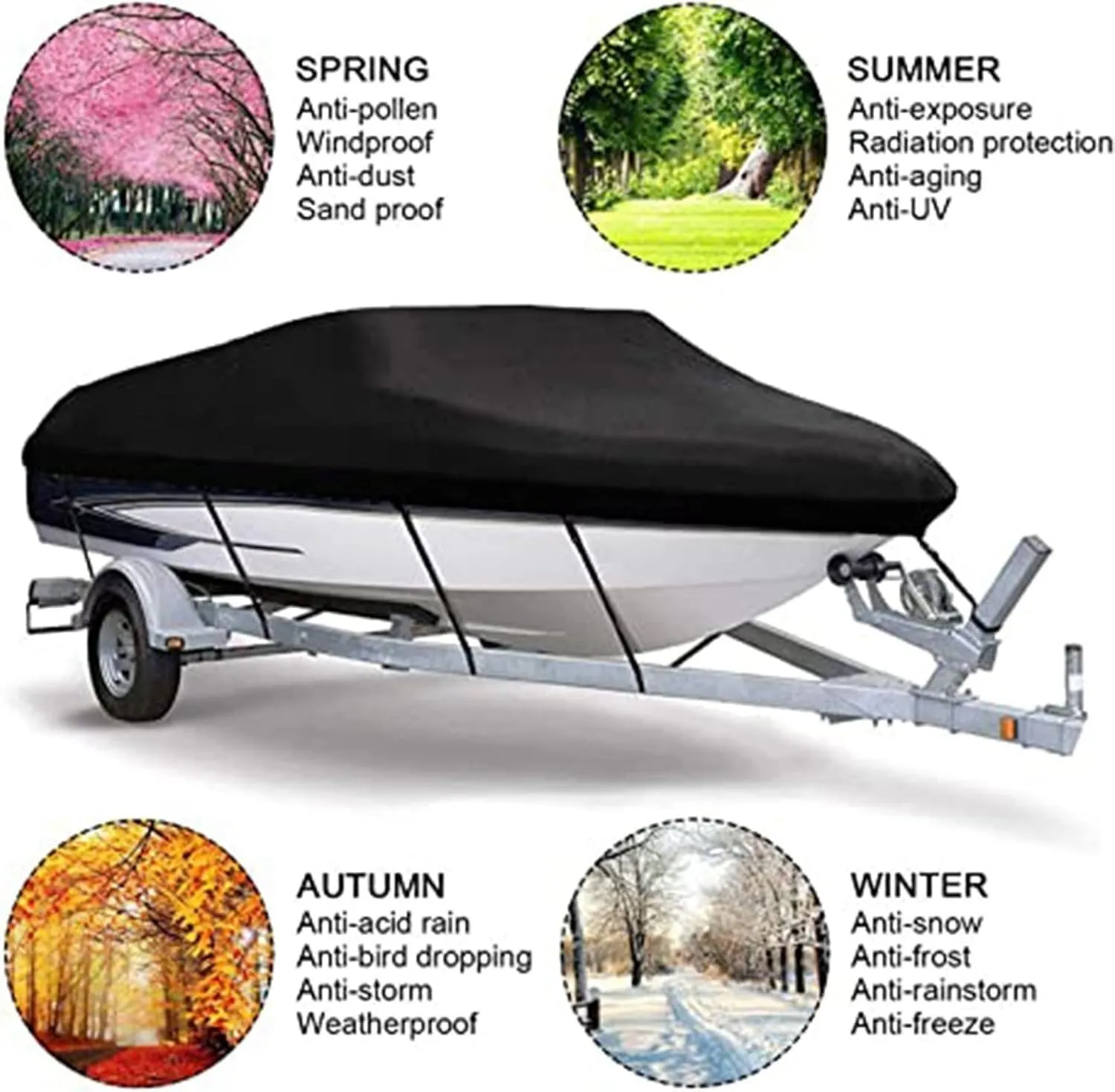 600D Heavy Duty Boat Cover All Weather Shade Marine Grade Polyester Canvas Centre Console Cover V-Hull Boat Yacht Cover(19FT)