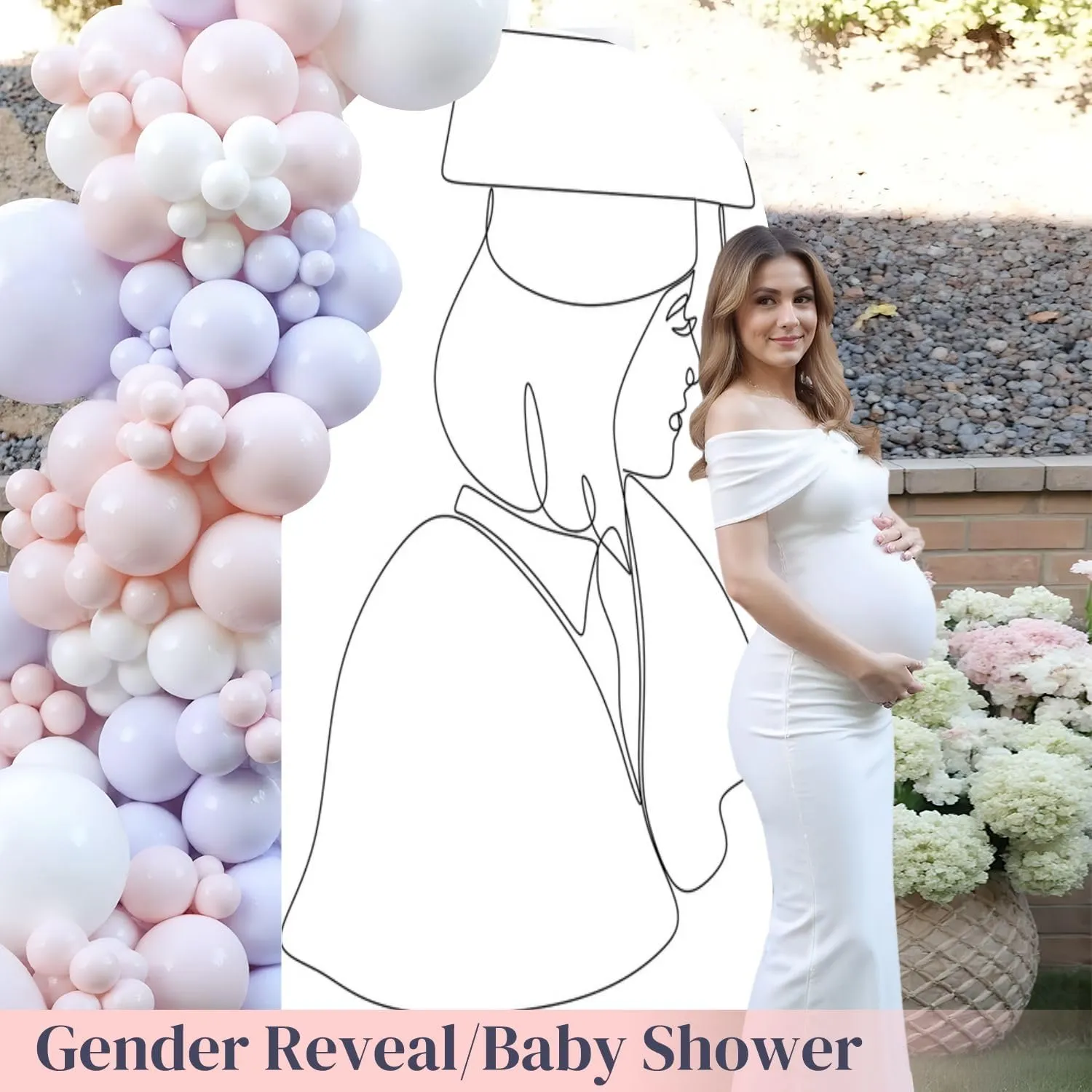 6.6FT Wedding Arch Backdrop Cover Continuous line Art Drawing Flat Drawing Student Woman Education Spandex Fitted Round Top Backdrop Stand Cover for Ceremony Banquet Birthday Party Decor