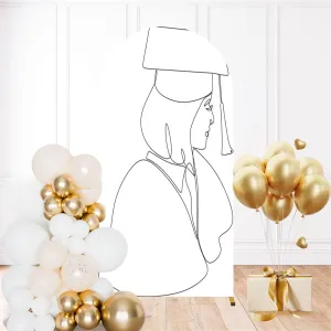 6.6FT Wedding Arch Backdrop Cover Continuous line Art Drawing Flat Drawing Student Woman Education Spandex Fitted Round Top Backdrop Stand Cover for Ceremony Banquet Birthday Party Decor