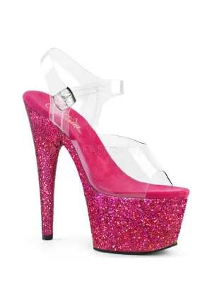 7" Heel, 2 3/4" PF Ankle Strap Sandal W/ Glitter Bottom