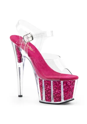 7" Heel, 2 3/4" PF Ankle Strap Sandal w/ Glitter Inserts