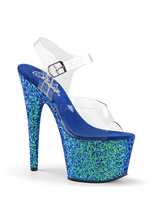 7" Heel, 2 3/4" PF Ankle Strap Sandal w/ Mult Glitter Bottom