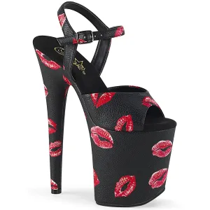 8 Inch Heel FLAMINGO-809KISSES Black Pu Lipstick Print