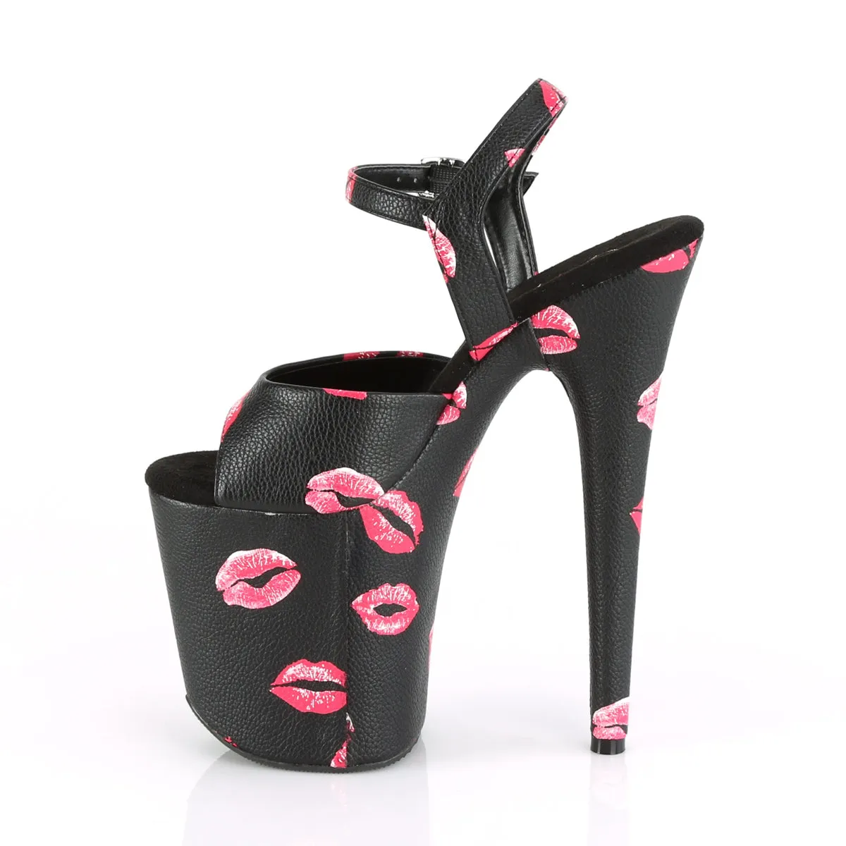 8 Inch Heel FLAMINGO-809KISSES Black Pu Lipstick Print
