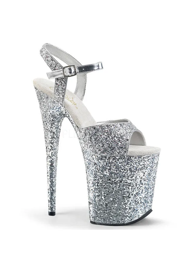 8" Heel, 4" PF Glitter Ankle Strap Sandal