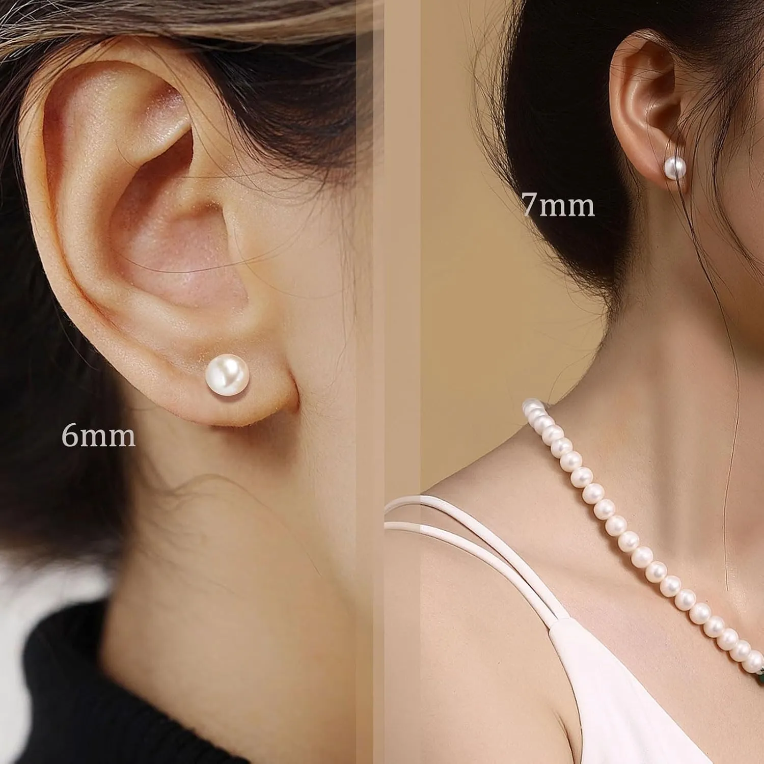 925 Sterling Silver Pearl Stud Earrings Set 3-7mm Freshwater Pearl Earrings Studs Silver/Gold for Women