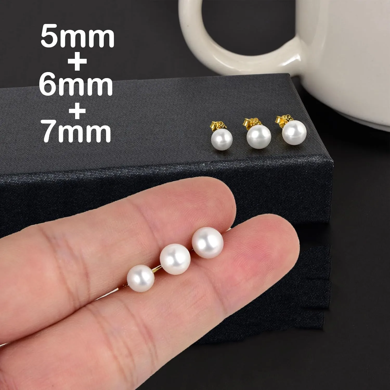 925 Sterling Silver Pearl Stud Earrings Set 3-7mm Freshwater Pearl Earrings Studs Silver/Gold for Women