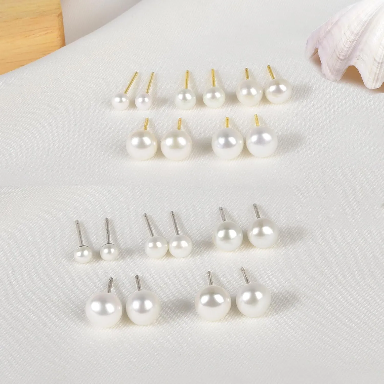 925 Sterling Silver Pearl Stud Earrings Set 3-7mm Freshwater Pearl Earrings Studs Silver/Gold for Women