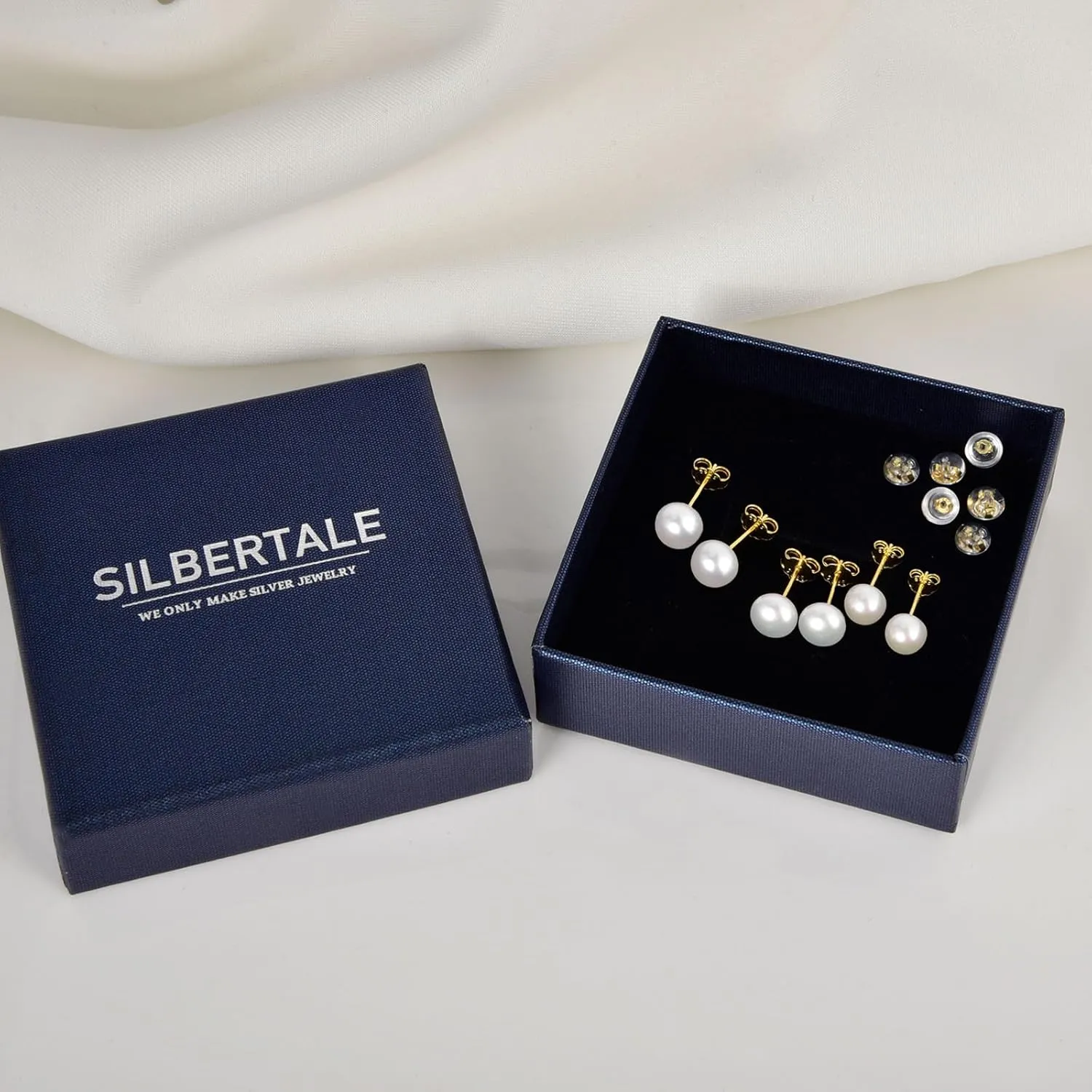 925 Sterling Silver Pearl Stud Earrings Set 3-7mm Freshwater Pearl Earrings Studs Silver/Gold for Women