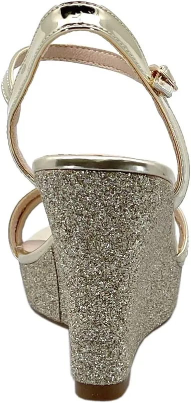 ABSOLEX Women Strappy Open Toe Glitter Chunky Platform Wedge Dress/Party/Wedding Heel Sandal