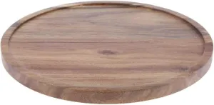 Acacia Wood Flat Round Wood Server Cake Stand with Glass Dome - M