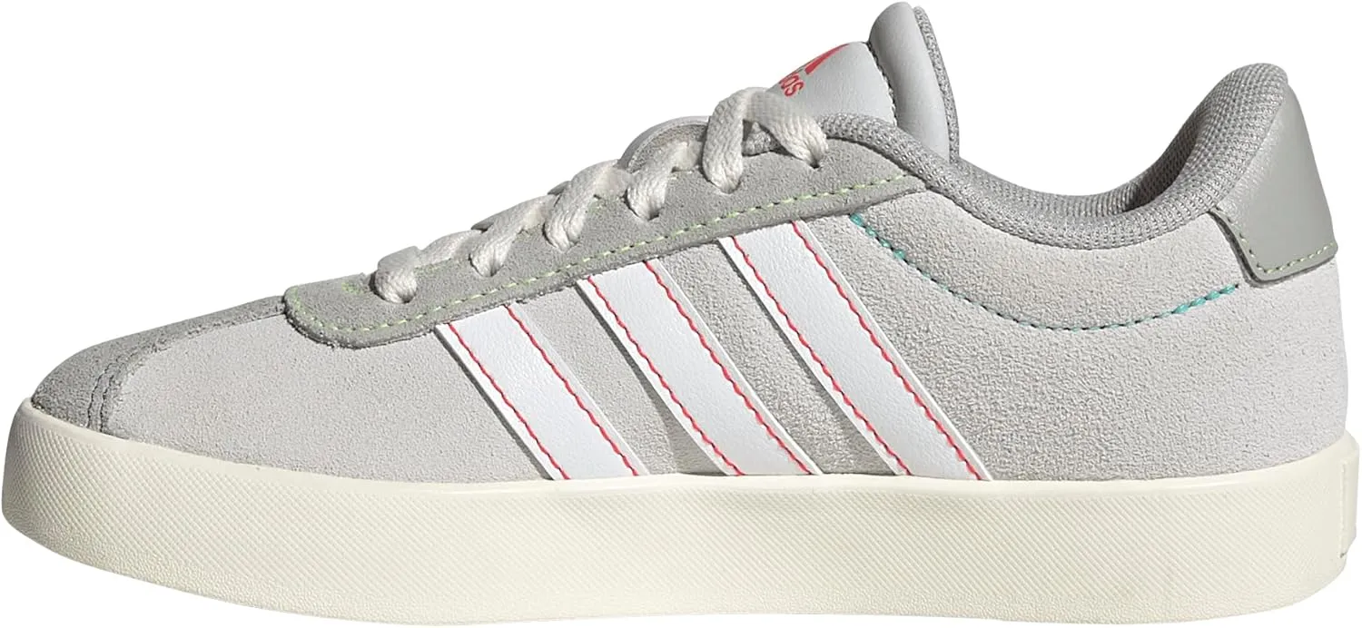 adidas VL Court 3.0 Sneaker, Dash Grey/White/Lime Burst, 4 US Unisex Big Kid