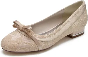 ADMLZQQ Women's Flats Round Toe Slip on Ribbon Bow Walking Ballet Flat Shoes
